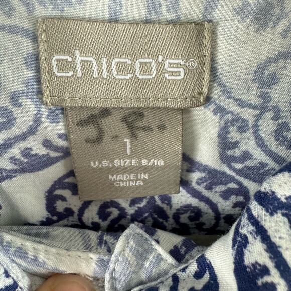 Chico's Ombre Front Colorful Back Long Sleeve Collared Button Up Blouse Size M - Picture 6 of 8